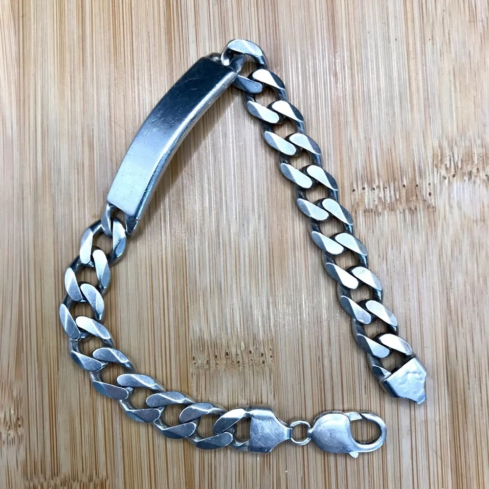 925 Sterling Silver Classic ID Curb Chain Bracelet Men’s Jewelry Size 9.5”